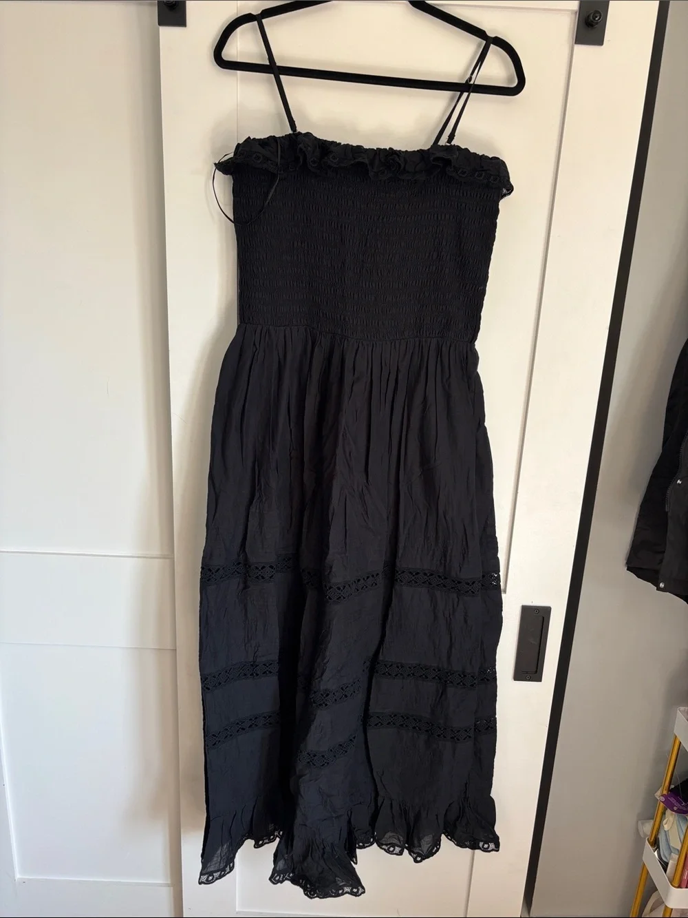 Abercrombie Black Smocked Maxi Dress with Lace Trim - Women
